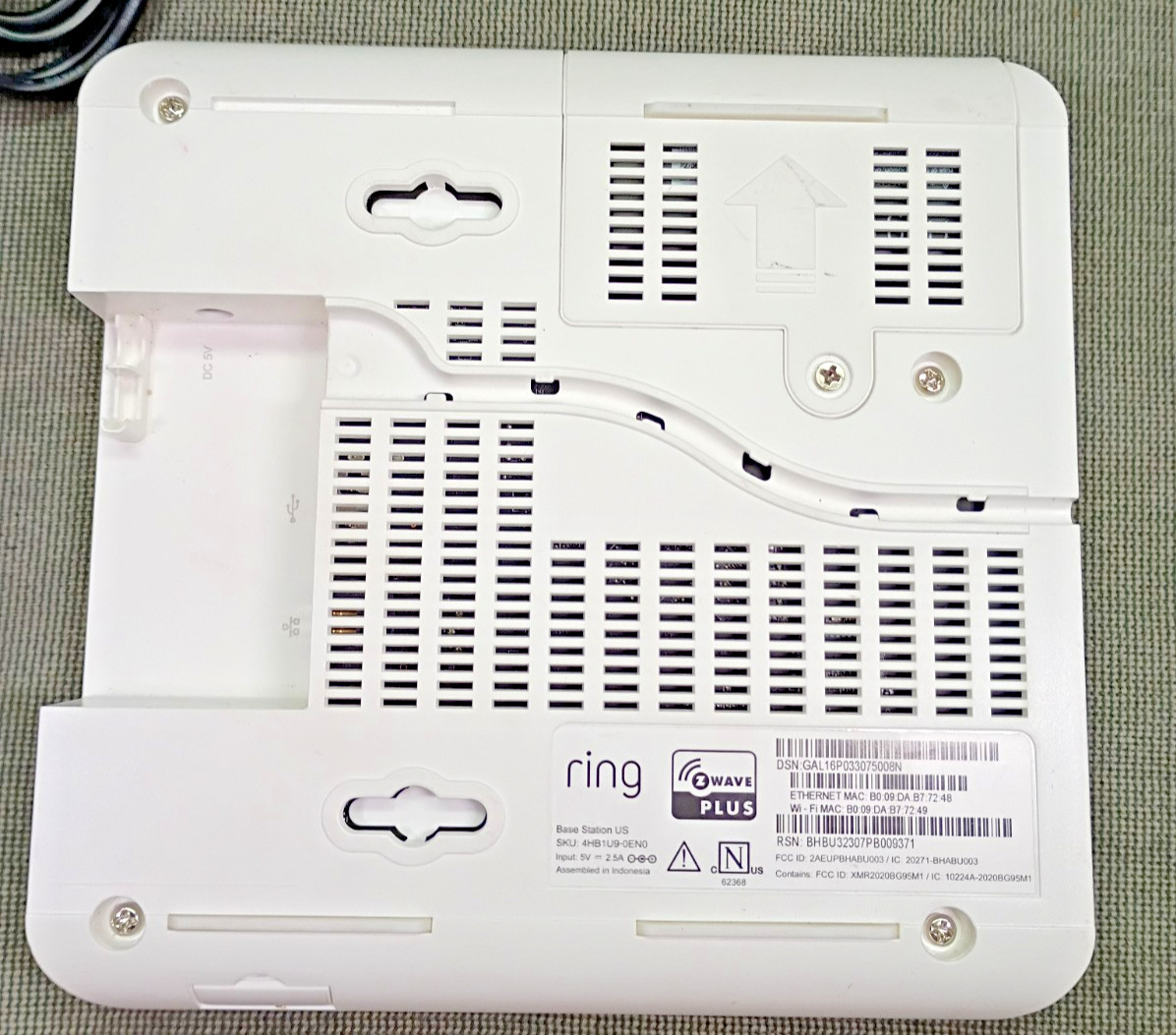 RING Base Station US 4HB1U90EN0 Z Wave Plus w/ Power Cable