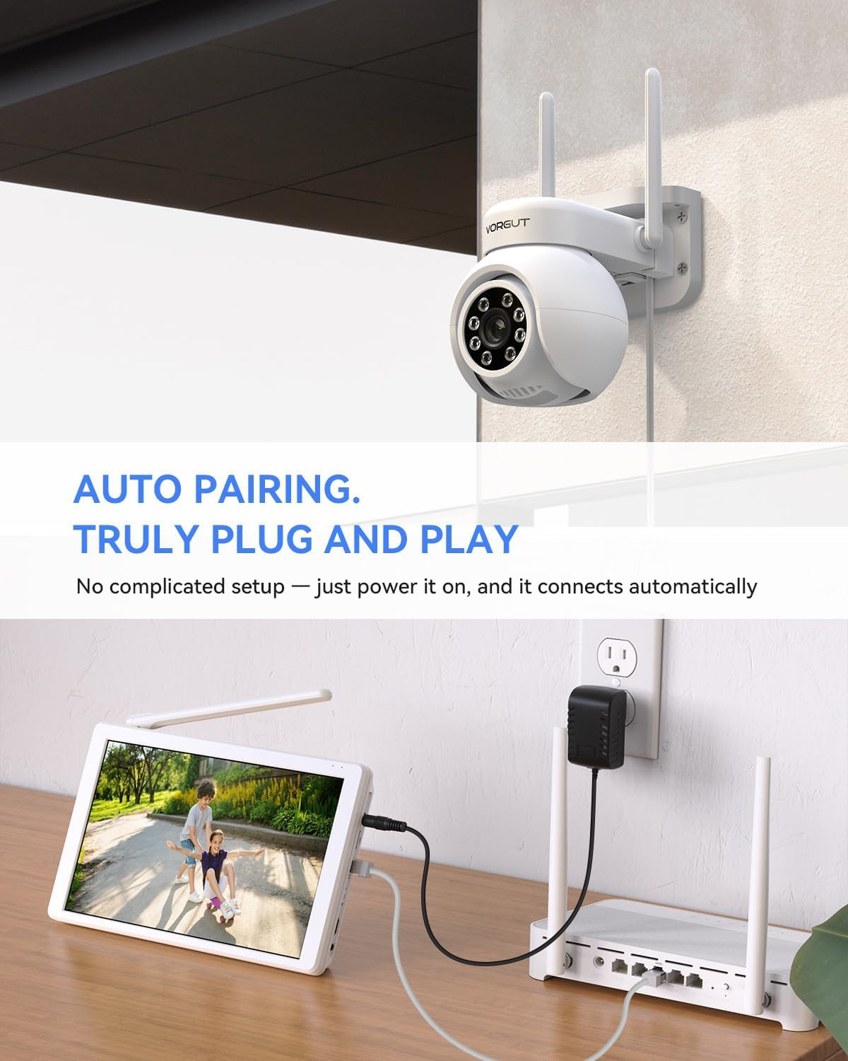 Wireless Security Camera System with 10″ LCD Monitor, 2PCS 3MP PTZ Outdoor Camer