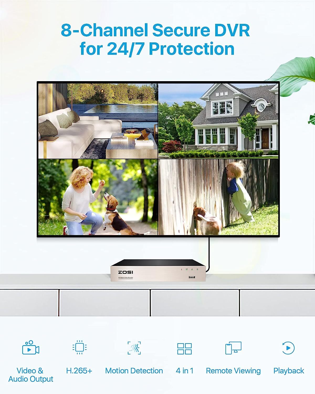 ZOSI 5MP Lite DVR 8CH 1080p Recorder for Security Motion Activated Camera System