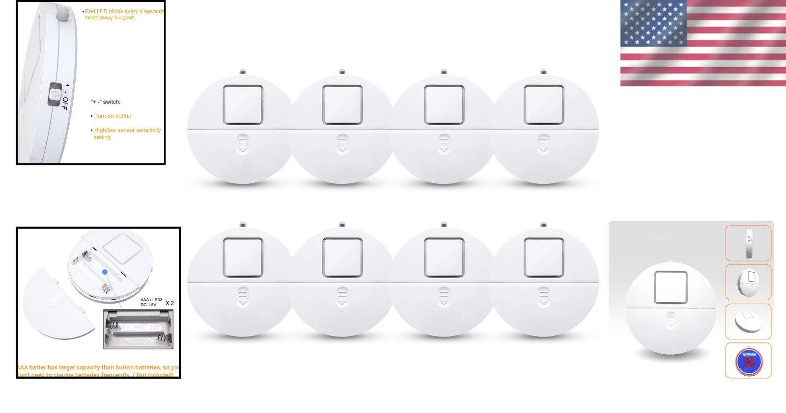 8-Pack Modern Window Alarm with Loud 120dB Alert and Adjustable Sensitivity