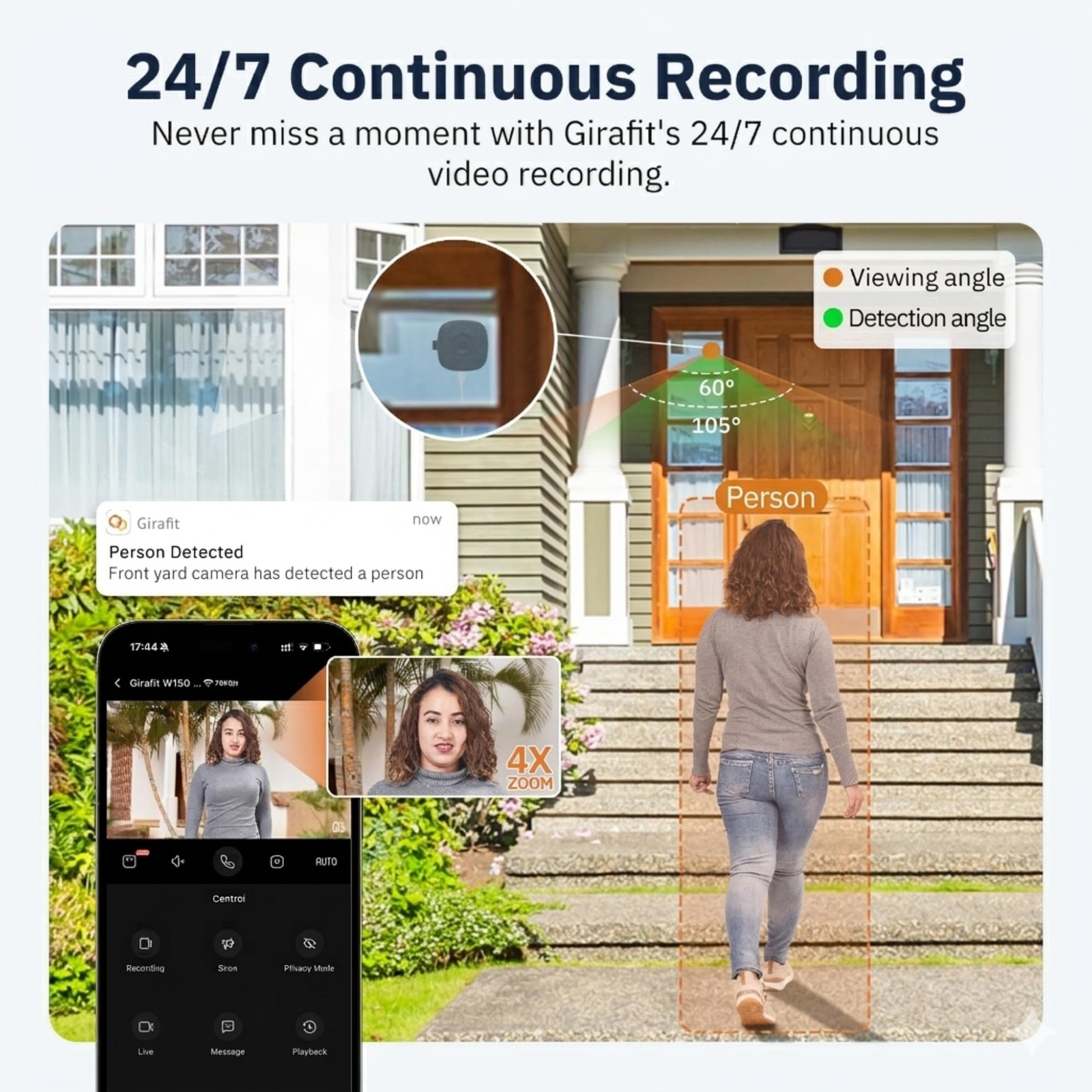 Girafit 3MP 2K Window Camera,2.4GHz & 5GHz WiFi Indoor Cameras 1 Pack, White