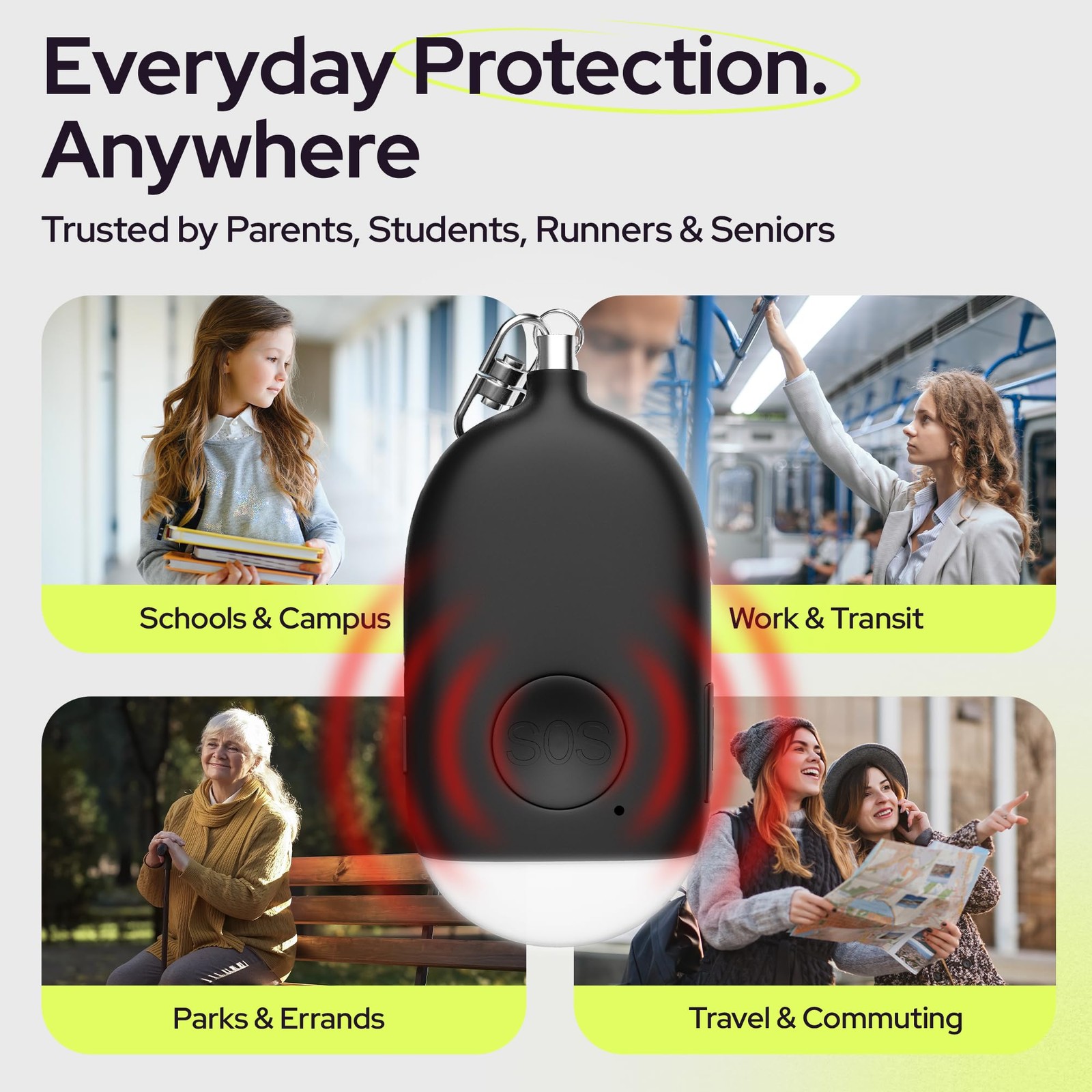 Rechargeable Personal Alarm Keychain – 130dB Siren & LED Light – 2 Pack Perso…