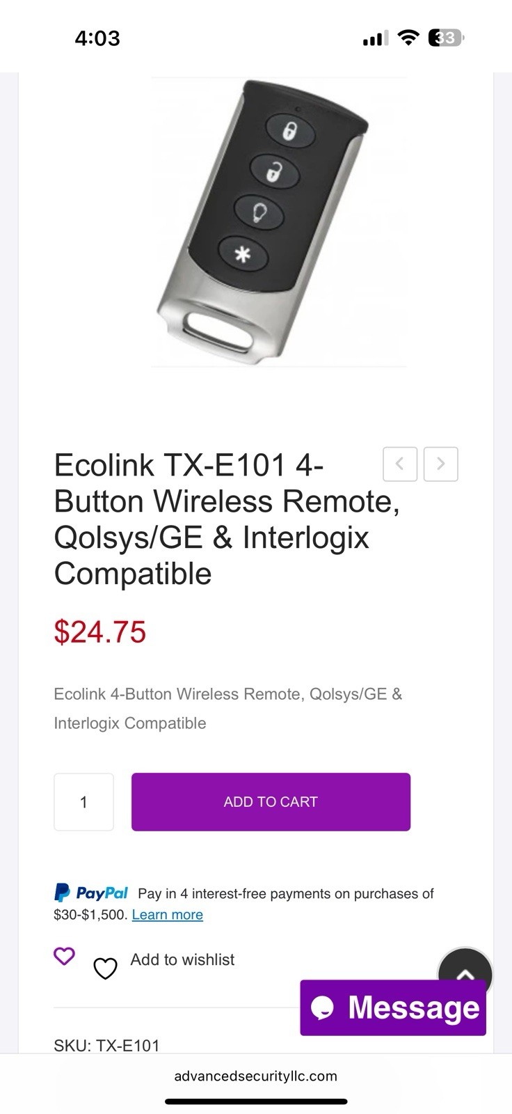 Ecolink security remotes