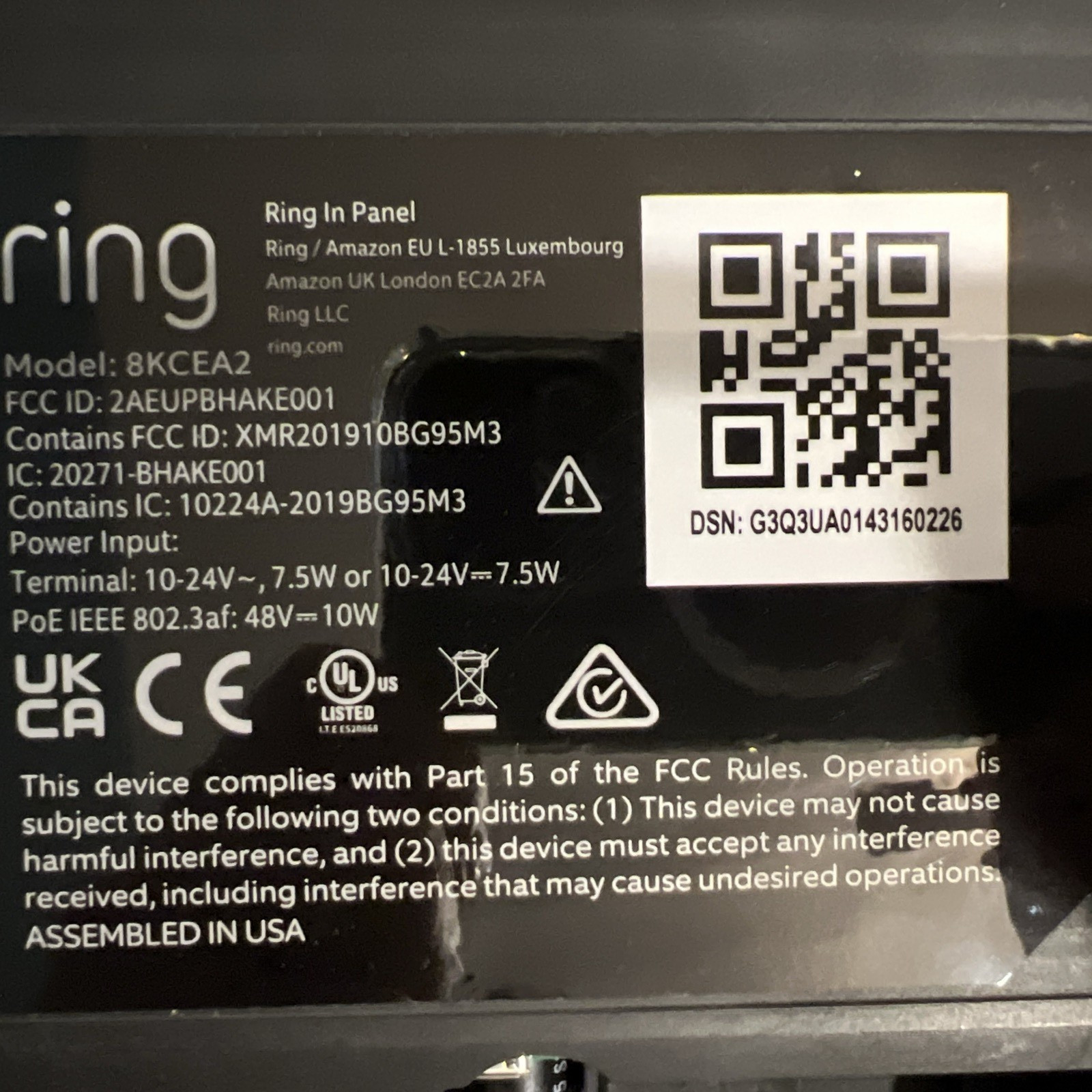 Ring In Panel Amazon Key Access WallCall Call A Resident 8KCEA2 Replacement