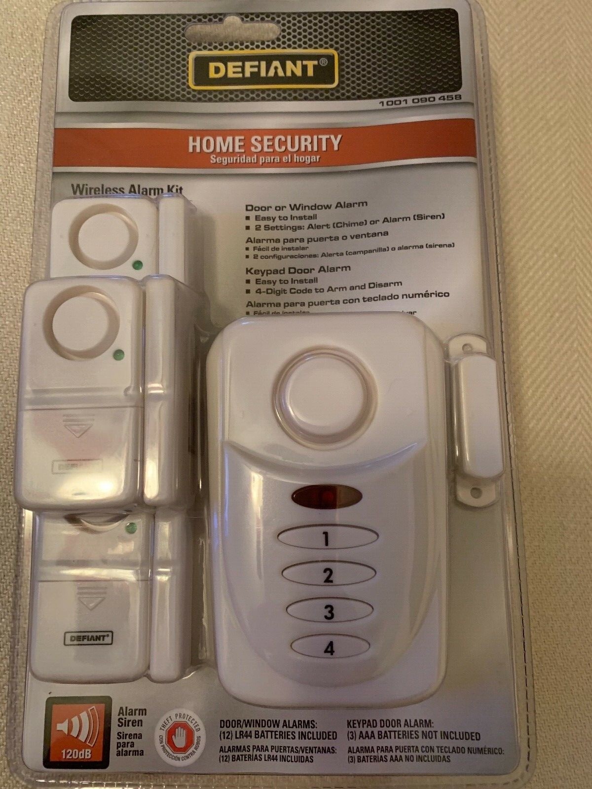 Defiant Home Security Wireless Alarm & 2 Slim Glass Alarms & 2 Window Locks-NEW!