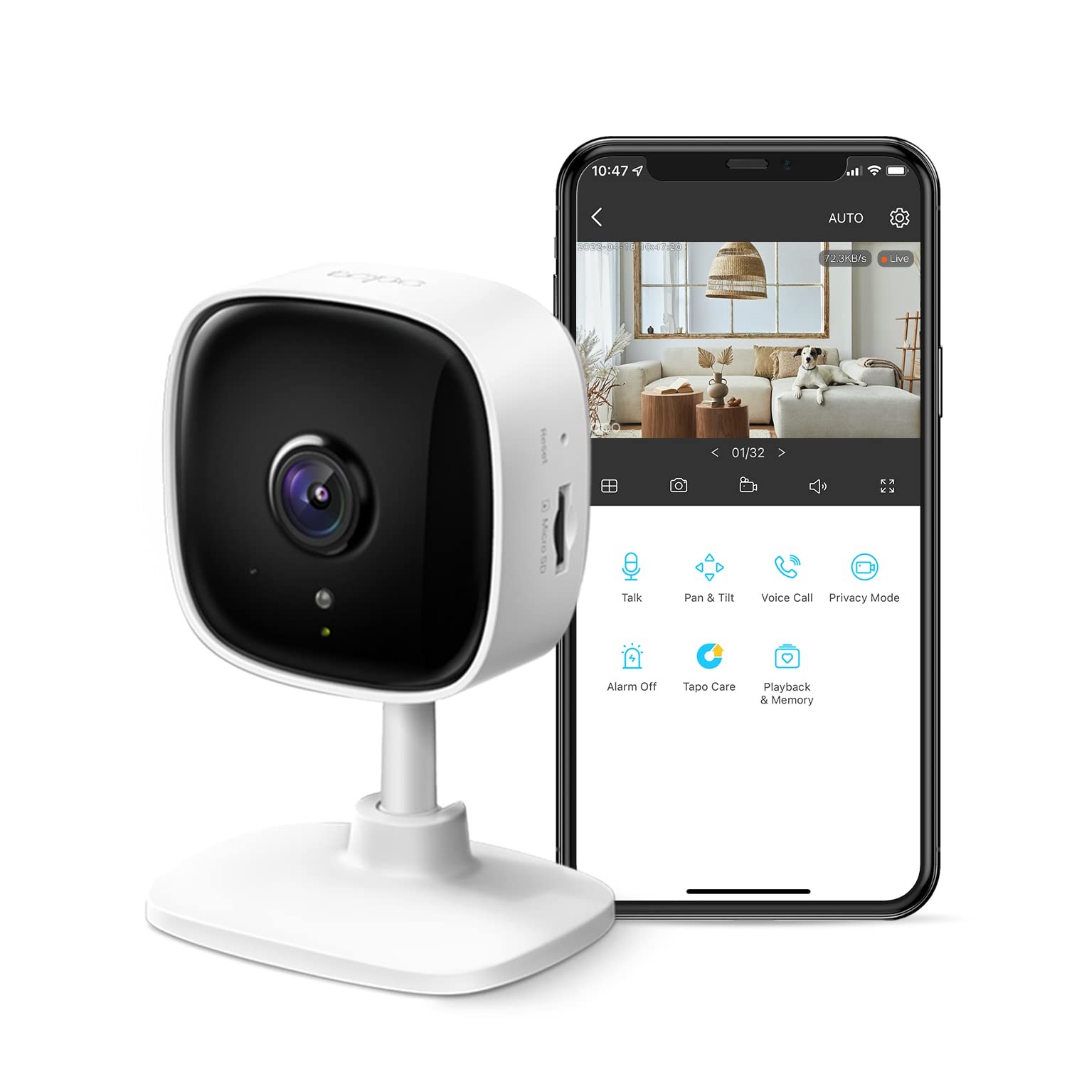Tapo 2K Indoor Security Camera for Baby Monitor, Dog 1-Pack, White