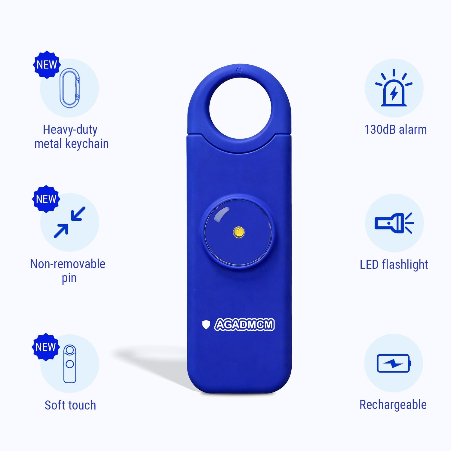 Rechargeable Personal Safety Alarm, 130dB Emergency Siren with LED Flashlight…