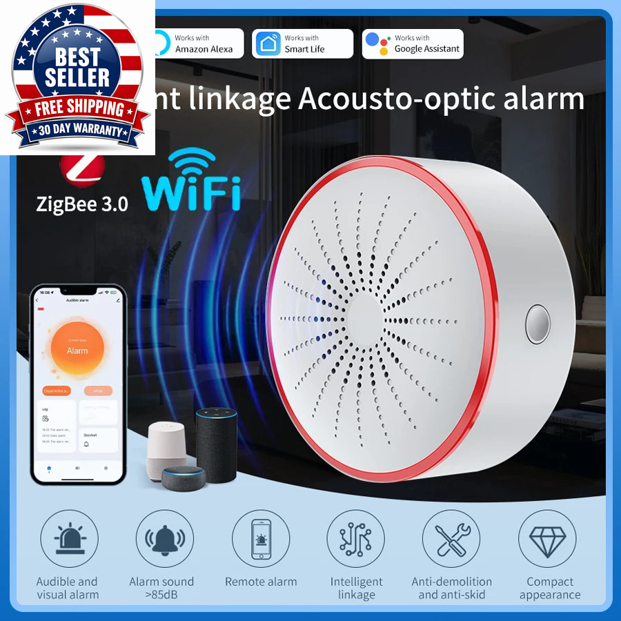 Tuya Wifi Zigbee Smart Siren Alarm for Home Security Sound and Light Alarm Senso