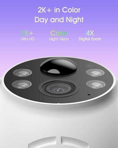 2K Solar Security Camera Wireless Outdoor, 360° Pan/Tilt Color 1 Pcs-White