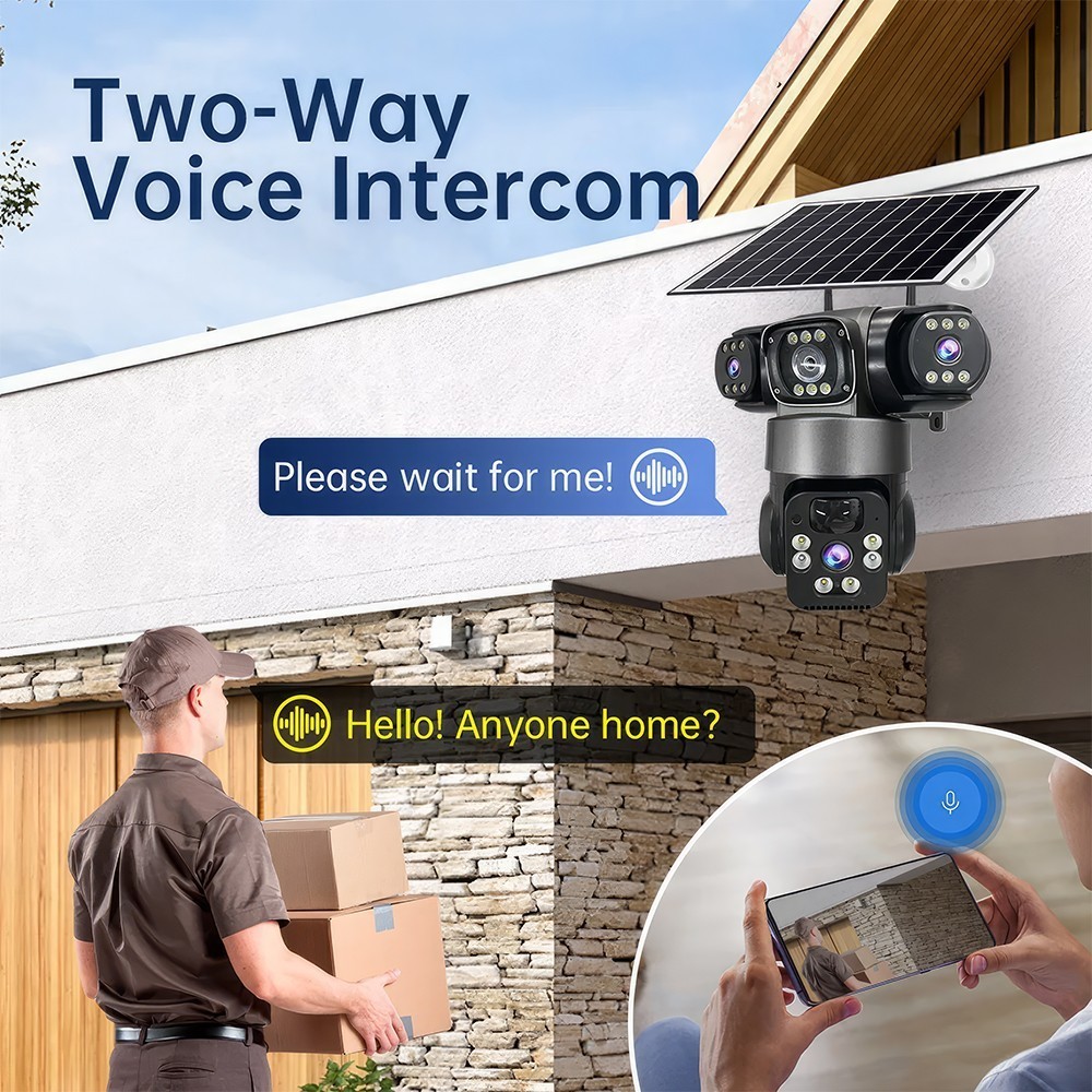 4PCS 16MP 4G SIM Solar Battery Security IP Camera Outdoor Home 4 Lens PTZ CCTV
