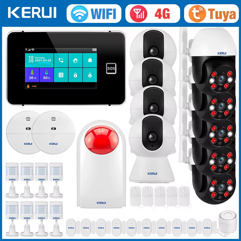 4.3 Inch Touch Screen Home Alarm System Wireless 4G Burglar Alarm WiFi GSM Tuya