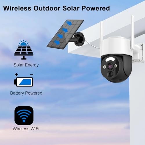 2K Solar Security Cameras Wireless Outdoor, Pan Tilt 360° WiFi Camera for Home