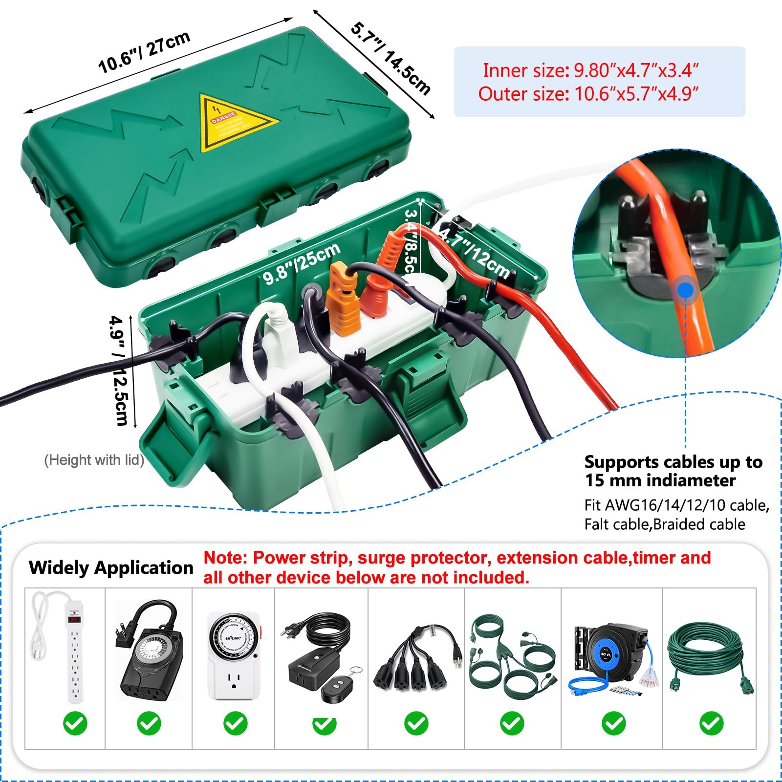 Hrensaw Medium Outdoor Electrical Box(10.6×5.7×4.9inch),Weatherproof Green