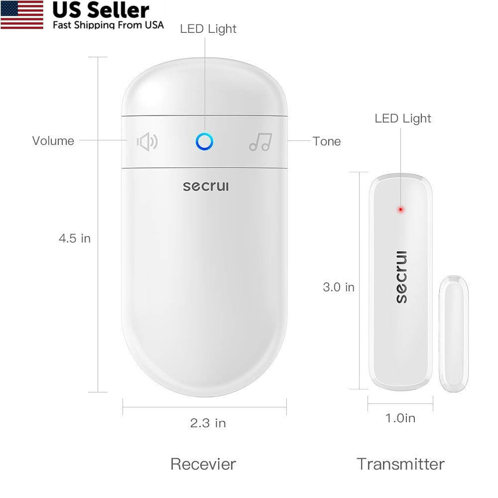Door Chime When Opens, Opened Alarm for 1 Receiver+2 Sensor, White