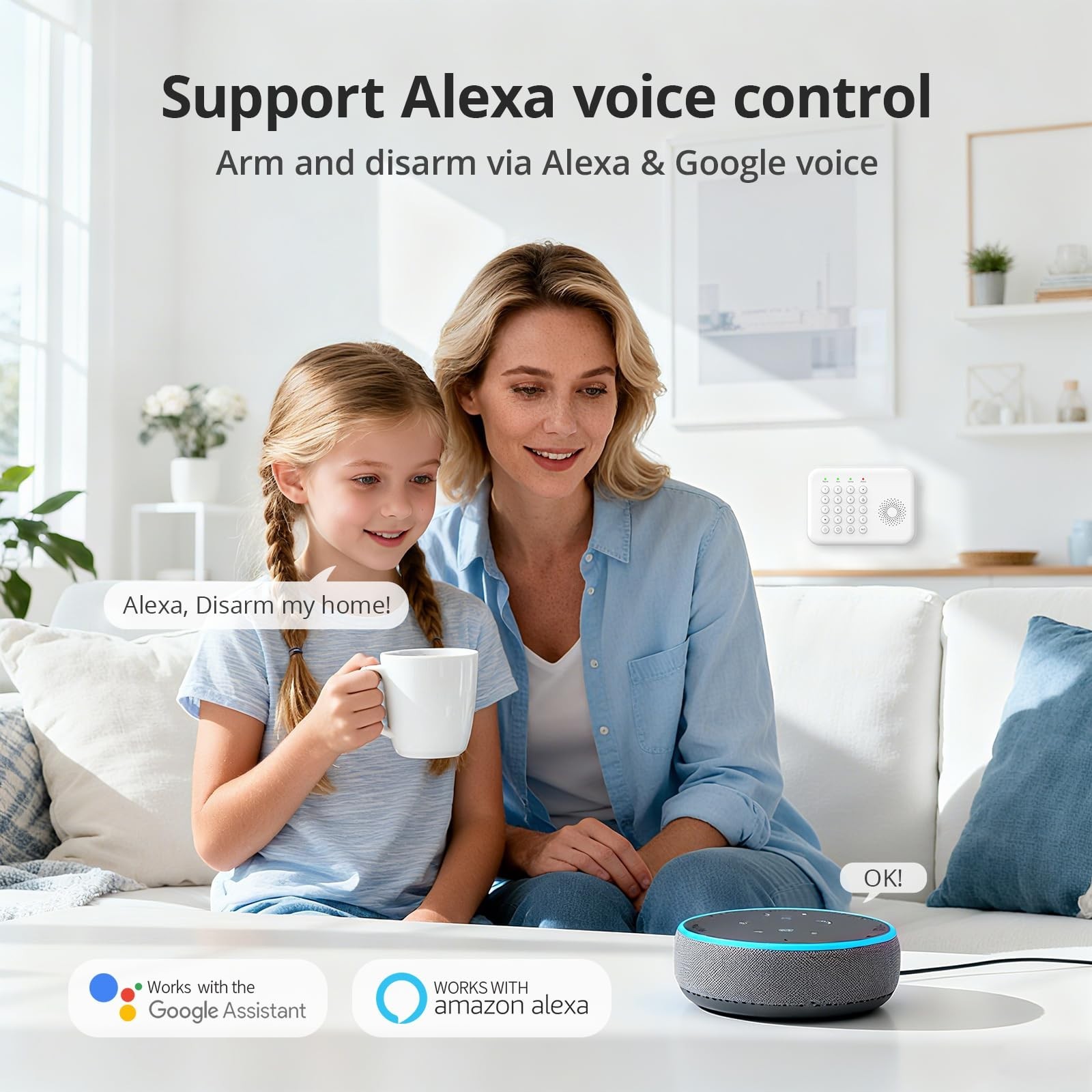 Home Security Alarm System WiFi GSM 4G, Door Sensors & Motion Detectors, No Fees