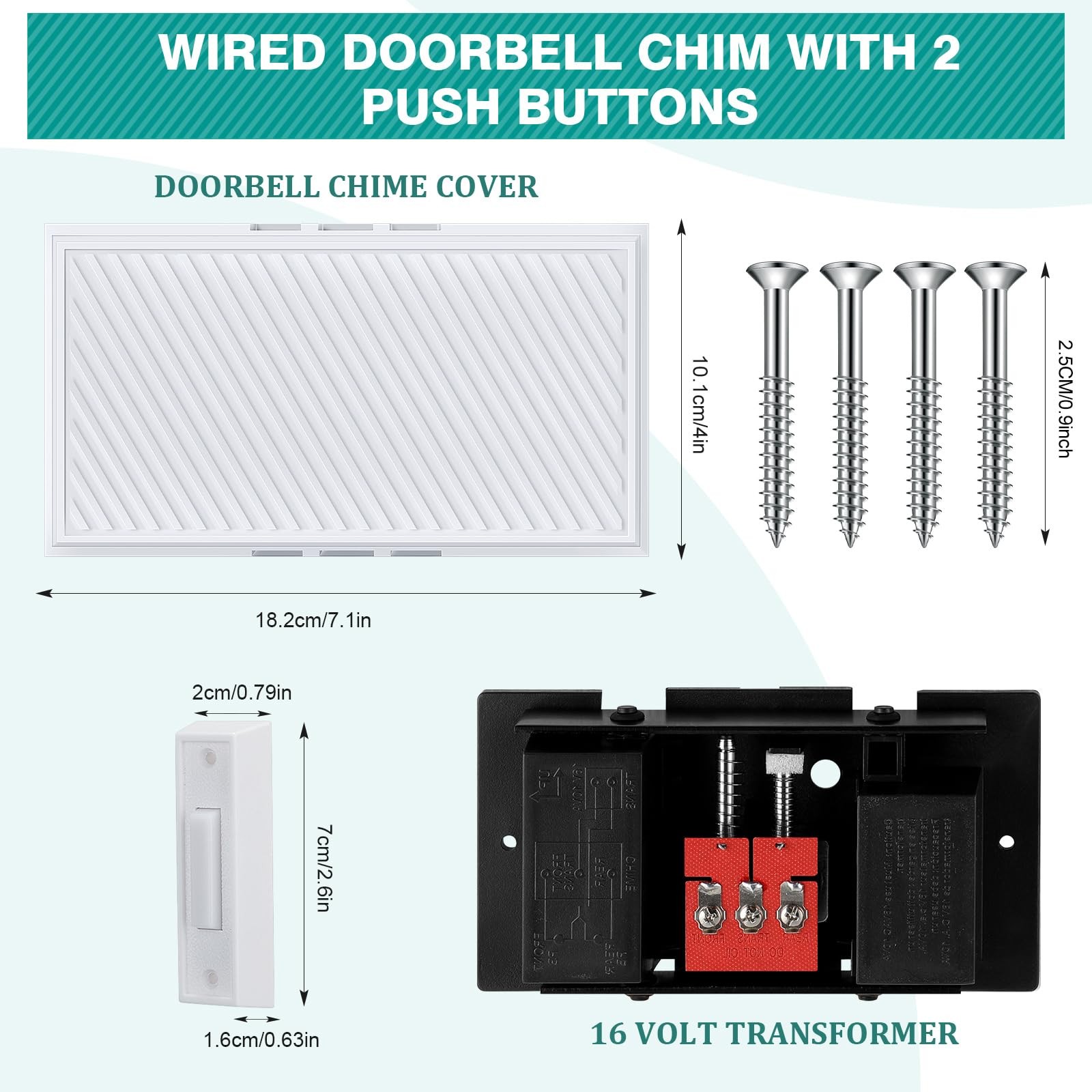 Saillong Wired Doorbell Chime with 2 Lighted Push Buttons, 16V White, Yellow