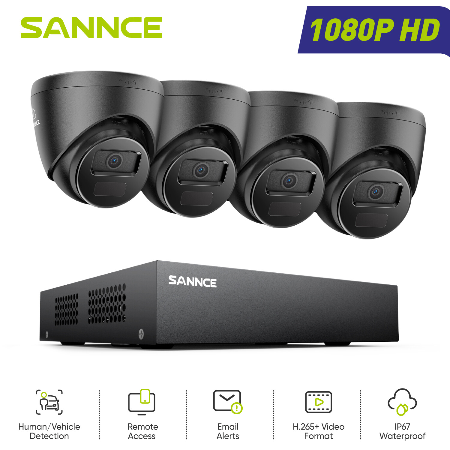 SANNCE 8CH DVR 1080P Video Security Camera System Outdoor AI Human Detection