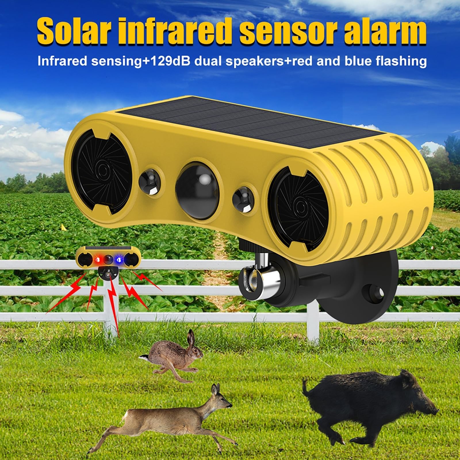 Solar Sound Strobe Motion Sensor Alarm,LED Red Blue Flashing Warning Light Ou…
