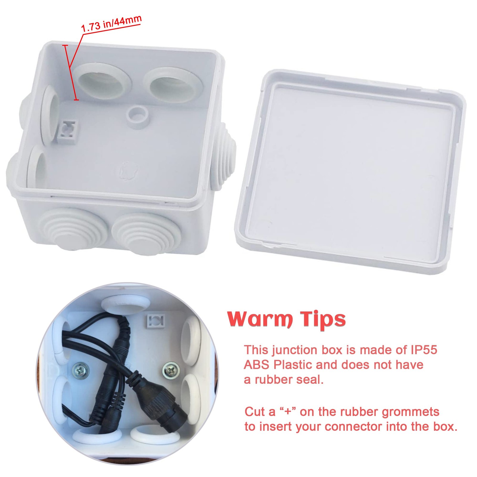 Sunnyglade ABS Plastic Electrical Junction Box IP55 3.4″x3.4″x2″, White