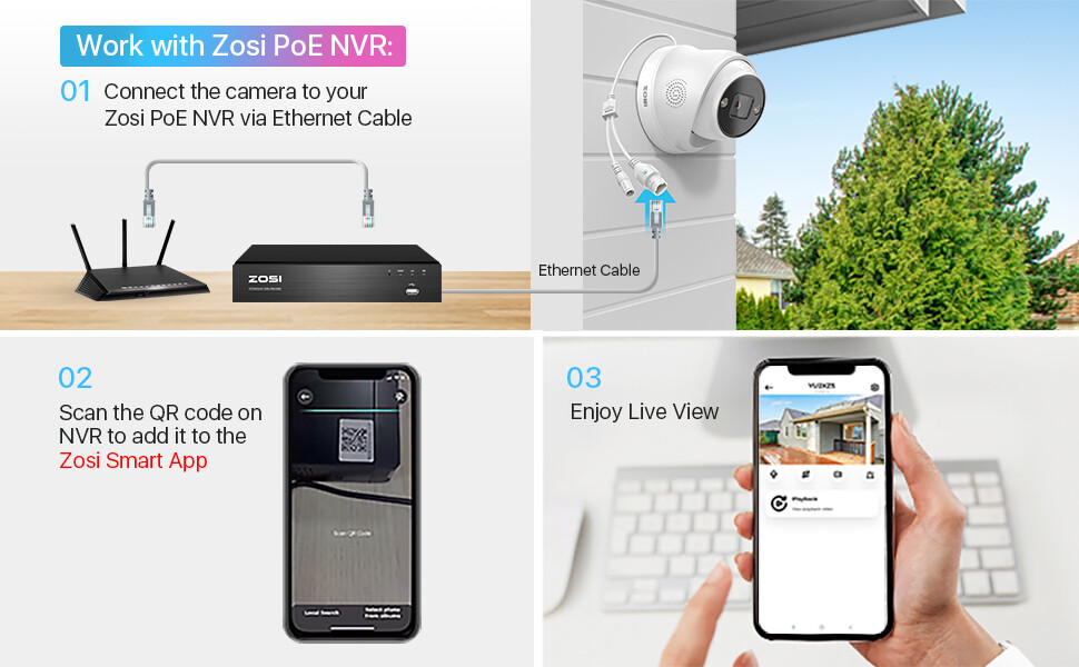 ZOSI 5MP PoE IP Security Camera 2 Way Audio Outdoor AI Person/Vehicle Detection