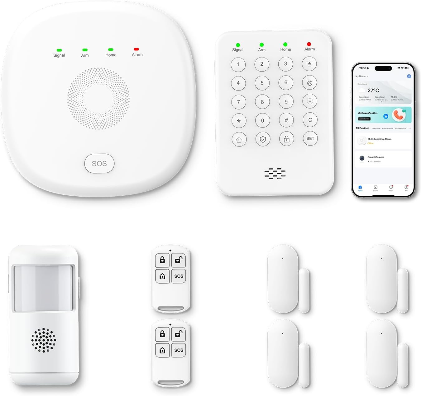 Smart Home Security System – 9-Piece Kit with Alexa & Google, No Fees