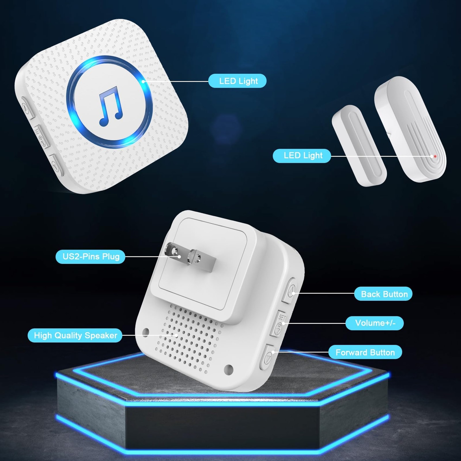Door Chime,SanJie Wireless Sensor 2 Sensors + 1 Receiver White, White