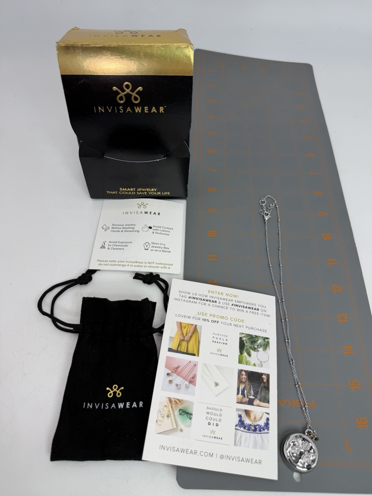 Invisawear Smart Jewelry Personal Safety Device Beaded Silver Chain Necklace New