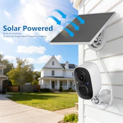 2K Security Camera Wireless Outdoor,Solar Powered WiFi Cameras White – 2 Pack