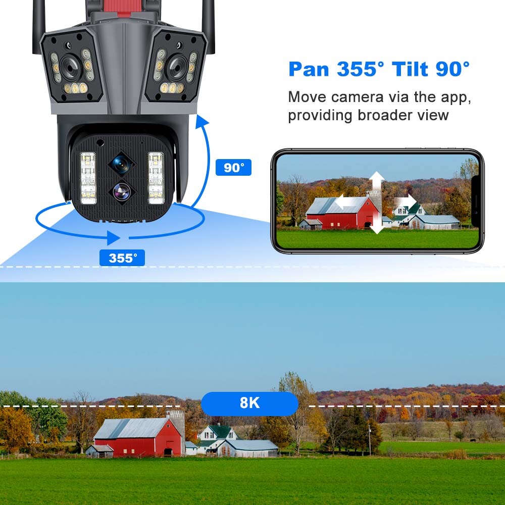 8K 10X Wireless Security Wifi 16MP IP Camera Four Lens Wifi Surveillance Cameras