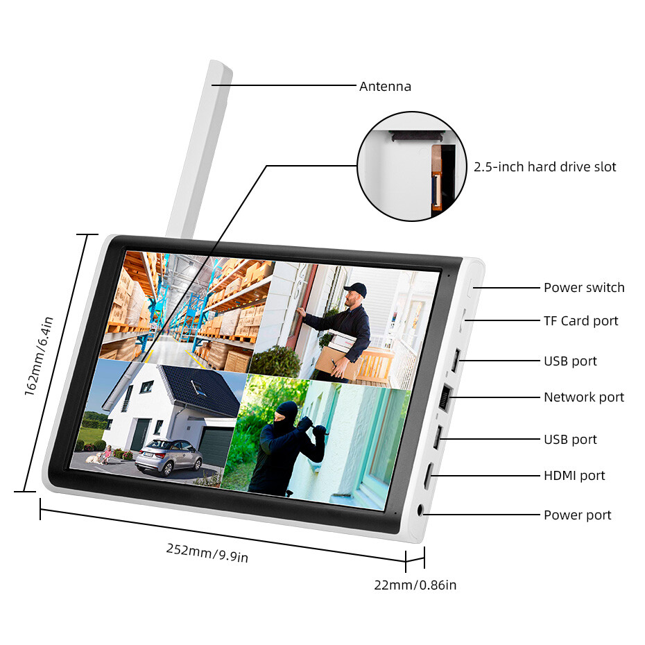 6MP Wireless Home Security Camera System Wifi IP Cameras 10” Monitor NVR 500GB