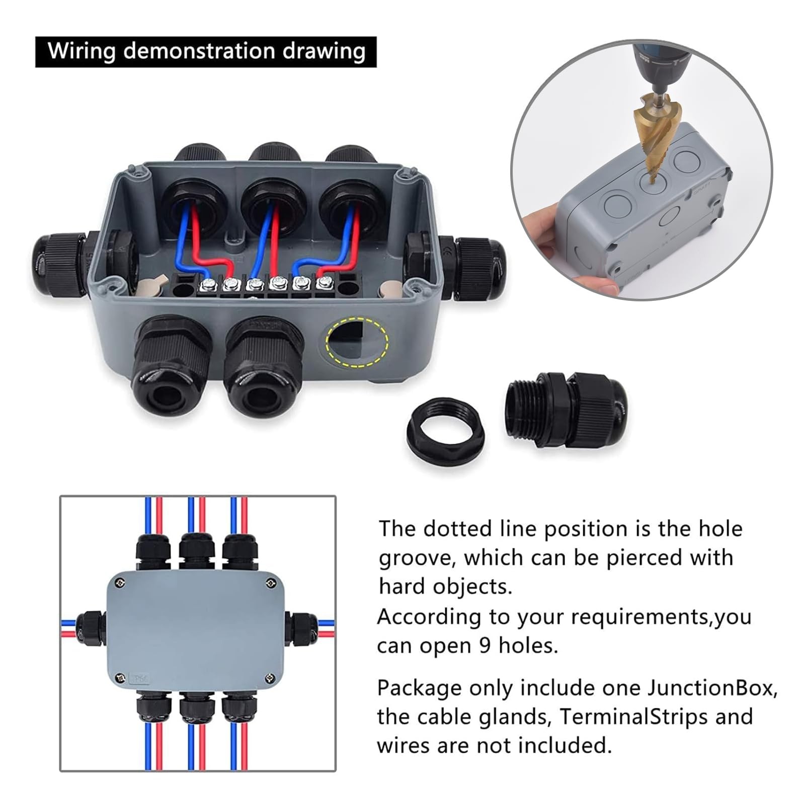 Nineleaf 6PK Outdoor Junction Box ABS Plastic Dustproof IP66 125x86x62mm,