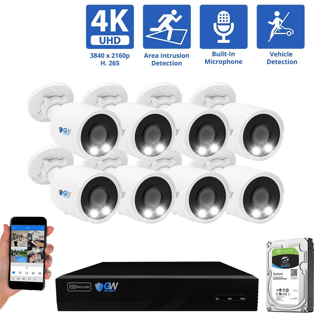 8 Channel NVR 8 X 8MP 4K Bullet PoE Outdoor Security Camera System 2TB HDD