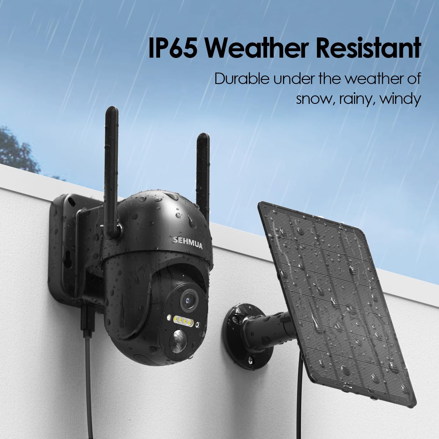SEHMUA Solar Security Cameras Wireless Outdoor, 2K 360° View 1 pack, Black