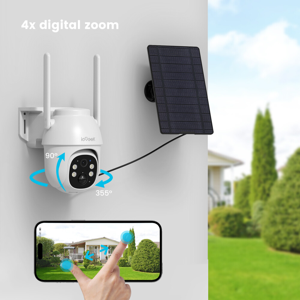 ieGeek 2K Solar PTZ 360° CCTV 4G LTE Cellular Security Camera Outdoor +Sim Card