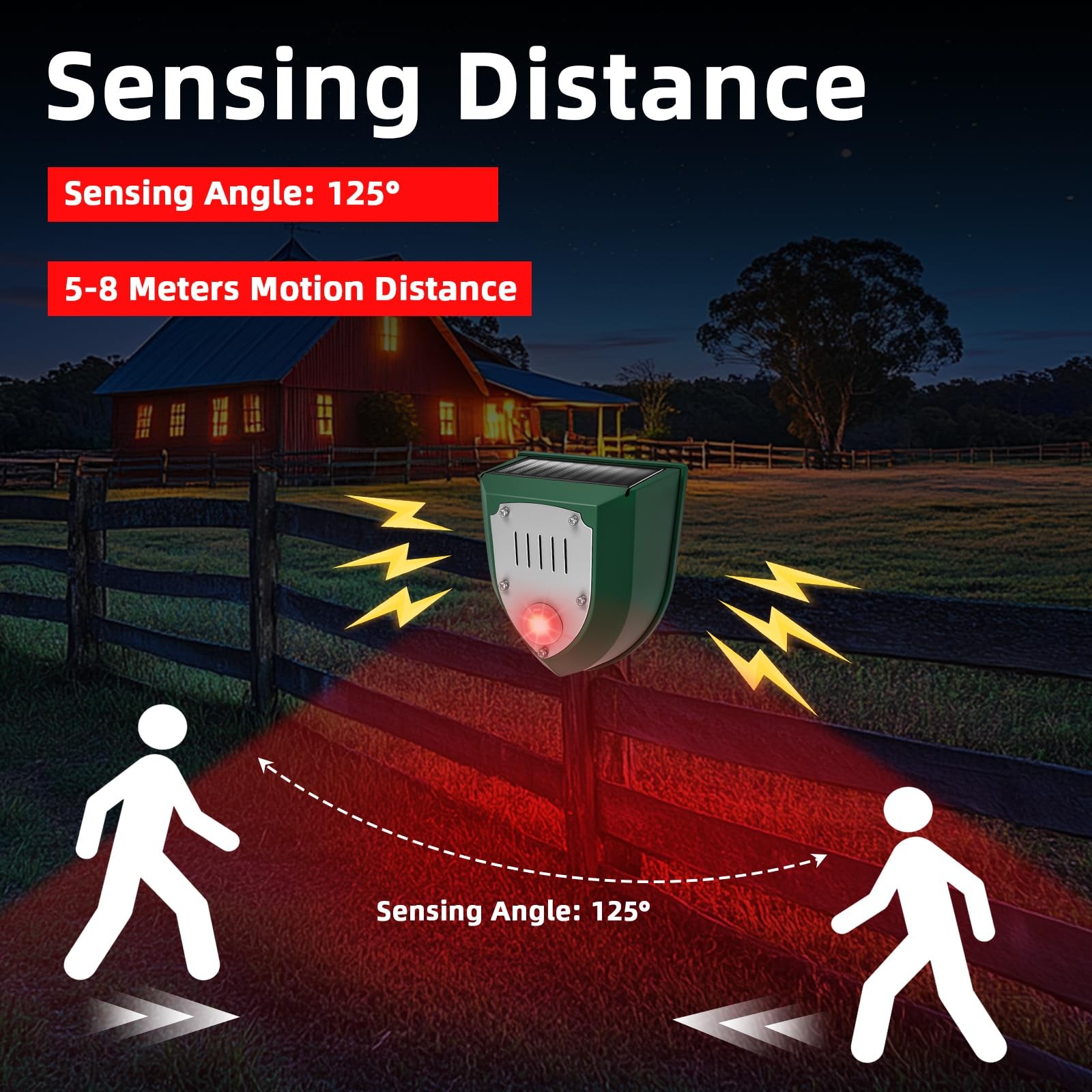 4-Pack Solar Motion Sensor Alarm with Sound and Ultrasonic, Ultrasonic Motion…