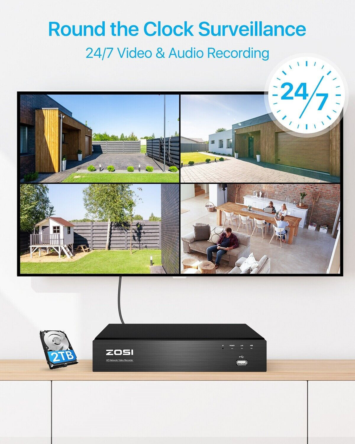 ZOSI 8CH 8MP NVR 5MP PoE Security IP Network Camera System Two-Way Audio