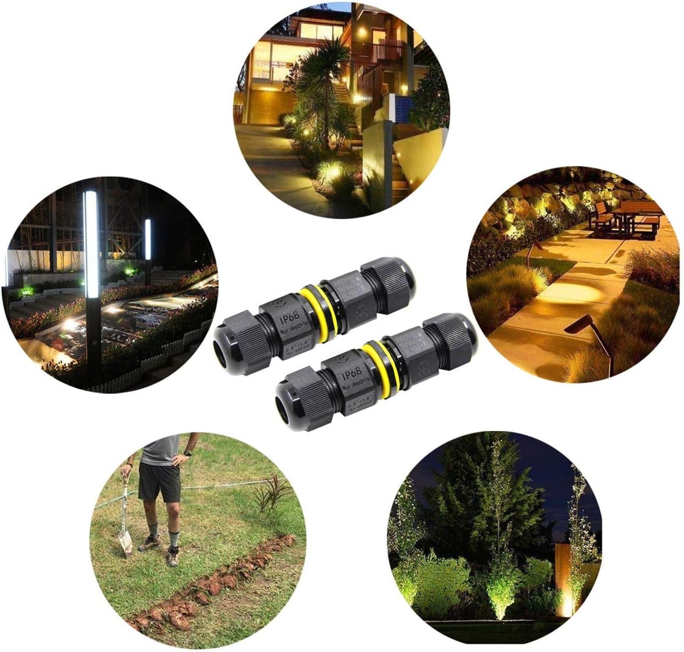 Junction Box Outdoor Waterproof IP68 Electrical Cable Connector 2 Way black