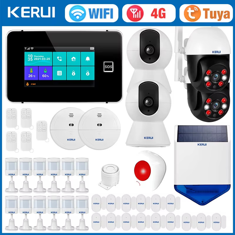 4.3 Inch Touch Screen Home Alarm System Wireless 4G Burglar Alarm WiFi GSM Tuya