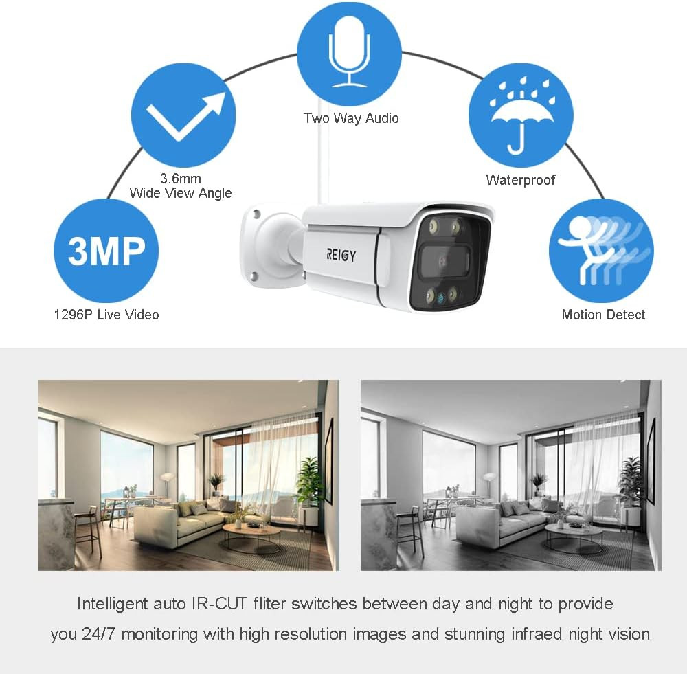 3MP Wifi Security Camera System with Floodlight without Hard Drive, 2K Outdoor H