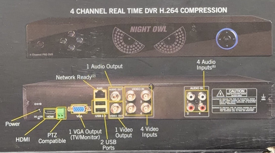 NEW Night Owl 4 Channel DVR Model: PE-DVR4 960H – No Hard drive, Fits Up To 2TB