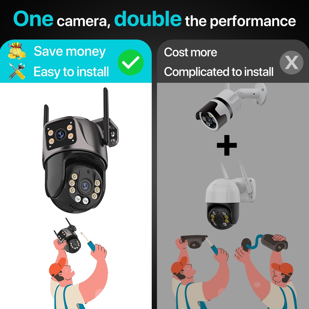 4K 8MP HD Wifi PTZ Camera Outdoor 4MP Dual Lens Dual Screen AI Auto Tracking IP