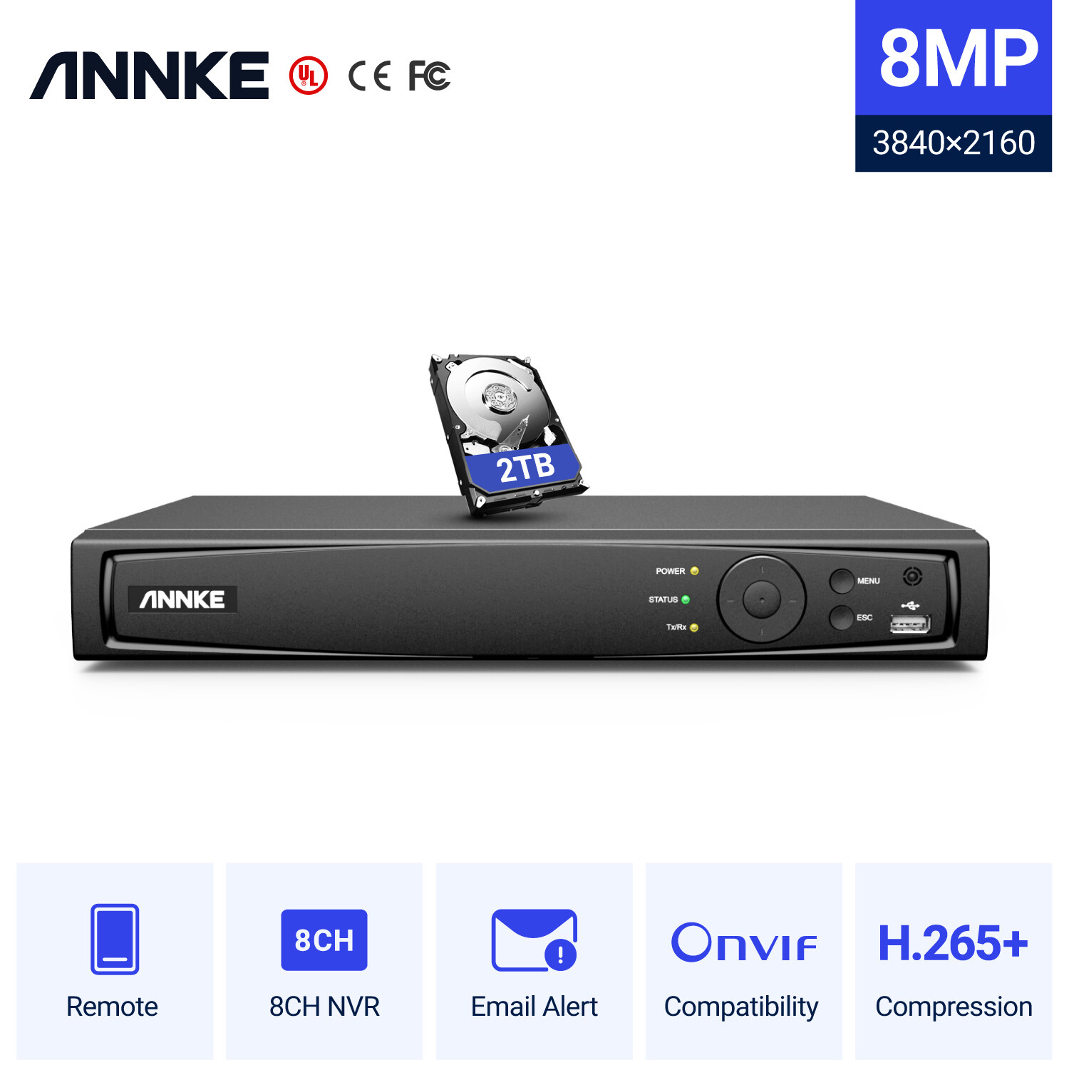 ANNKE HD 4K POE Security 8CH 8MP NVR Video Recorder HDMI Free Remote APP H.265+
