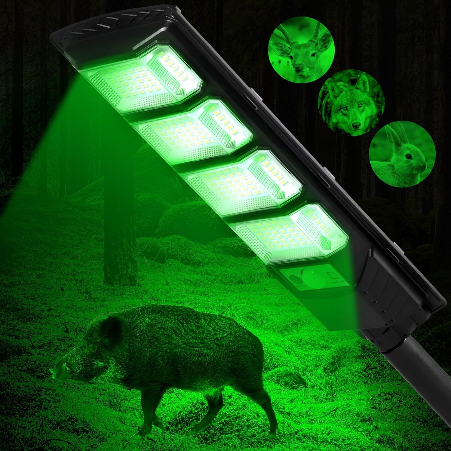 Hog Lights for Night Hunting, 12000LM Solar Green Hunting Light 1 Pack, Black