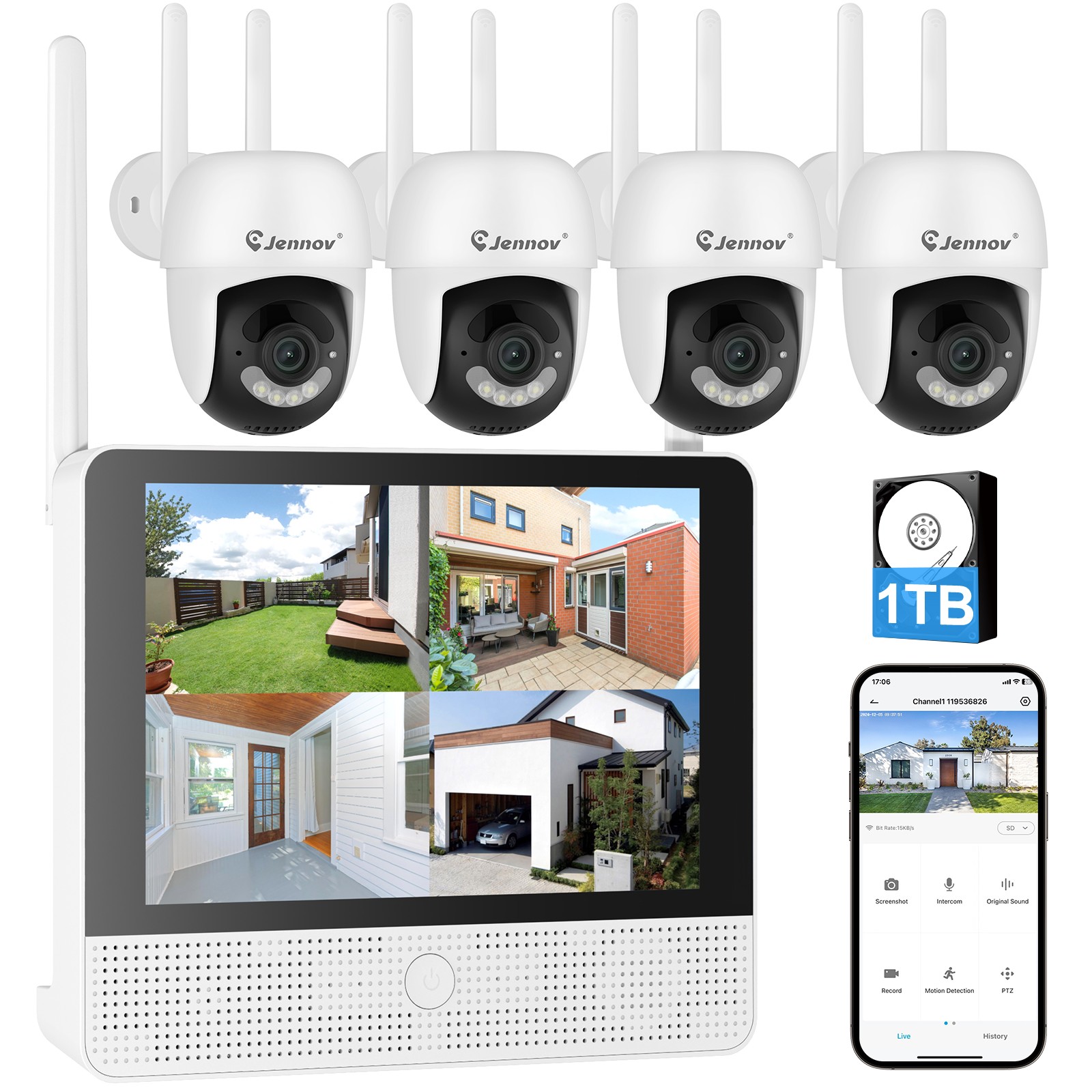JENNOV Wireless Security Camera System CCTV 5MP Outdoor Audio WIFI 10”Monitor