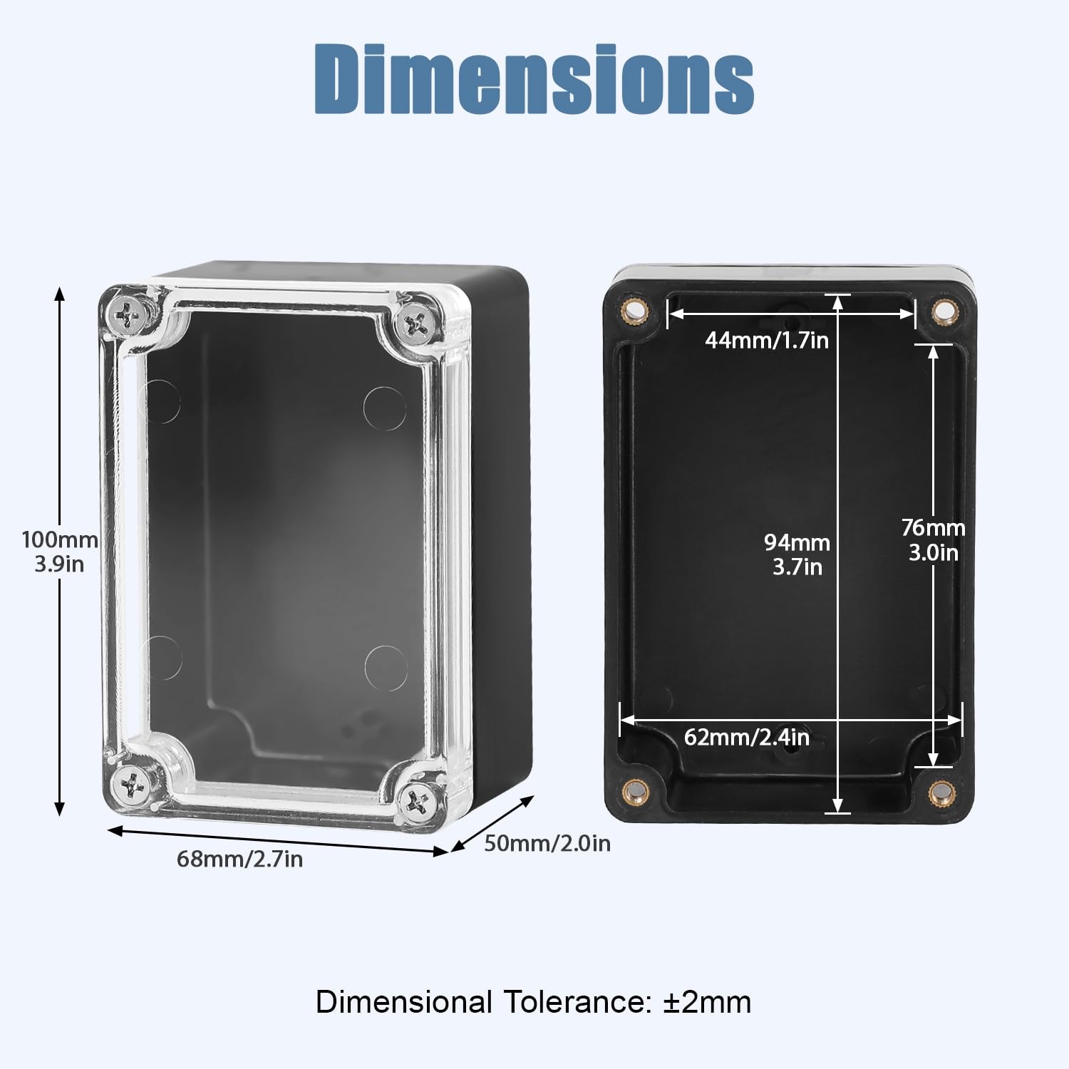LeMotech Project Box ABS Plastic IP65 Waterproof 3.9″x 2.6″x 1.9″, 1 pack