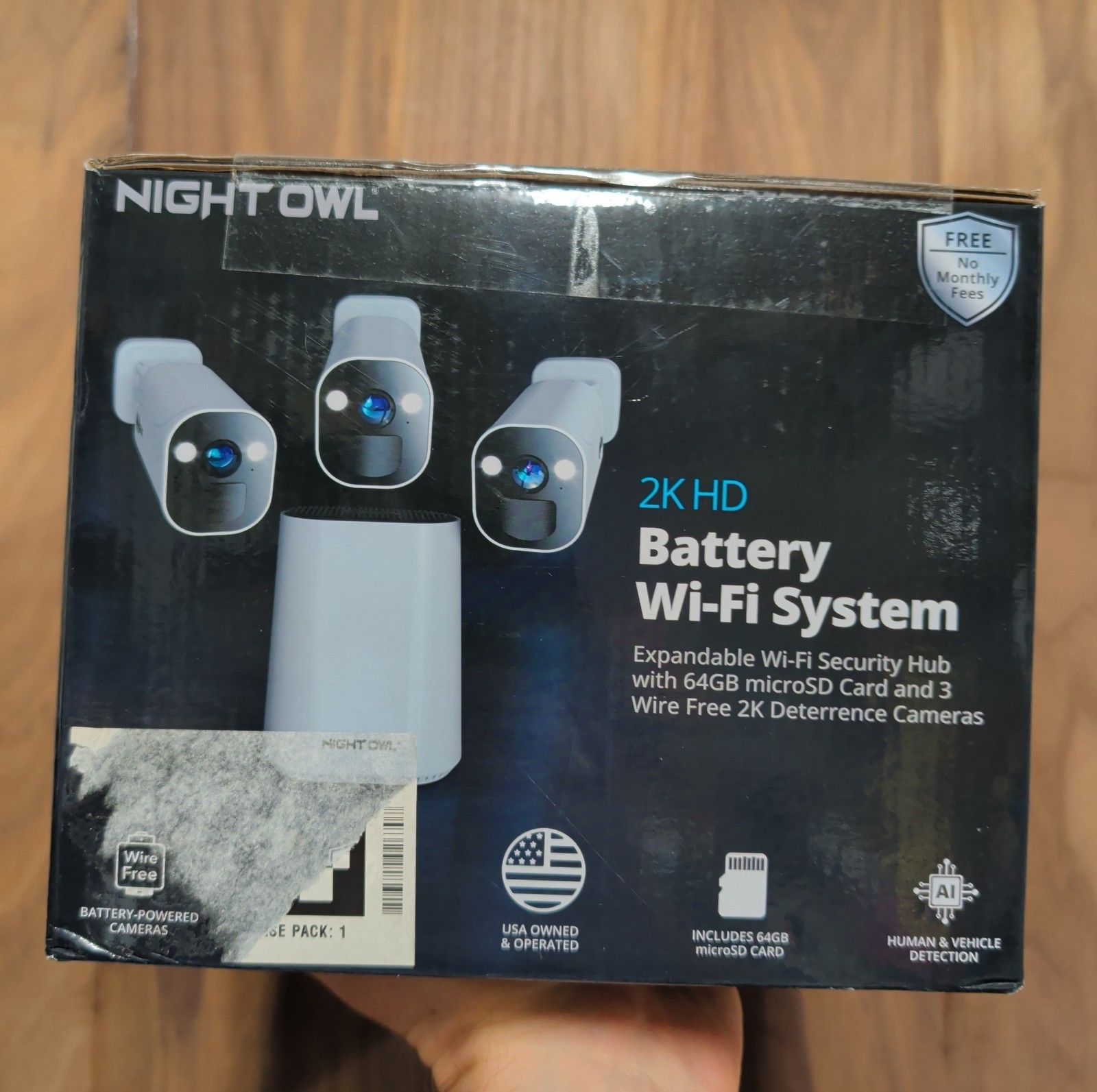 New, Night Owl 2K HD Battery Wi-Fi System Security Hub with 3 HD Cameras