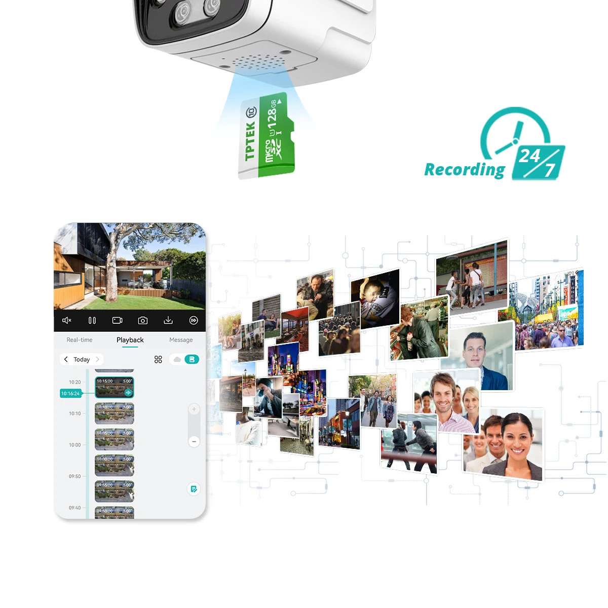 TPTEK 4K 8MP PoE IP Security Camera Two Way Audio IP66 Outdoor NVR