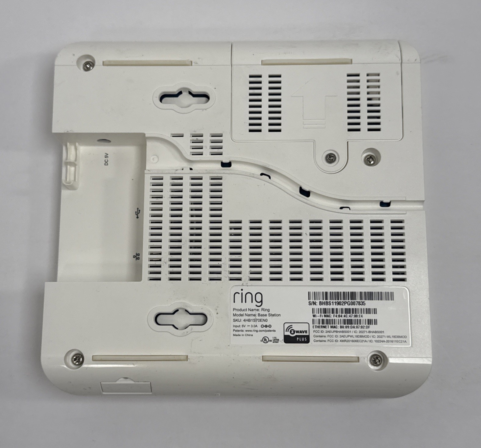 Ring Alarm Base Station US White 4hb1s70EN0 Powers On Unknown Registration