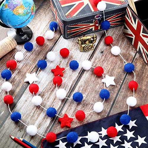 2 Pack Patriotic Felt Ball Garland Each Garland 6.56ft Red White and Blue Pom