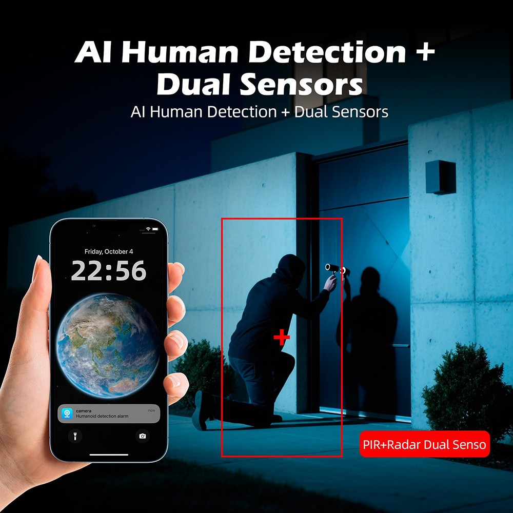 2PCS 6MP Dual Lens Solar Security Camera WiFi Outdoor Night Vision+64GB TF Card